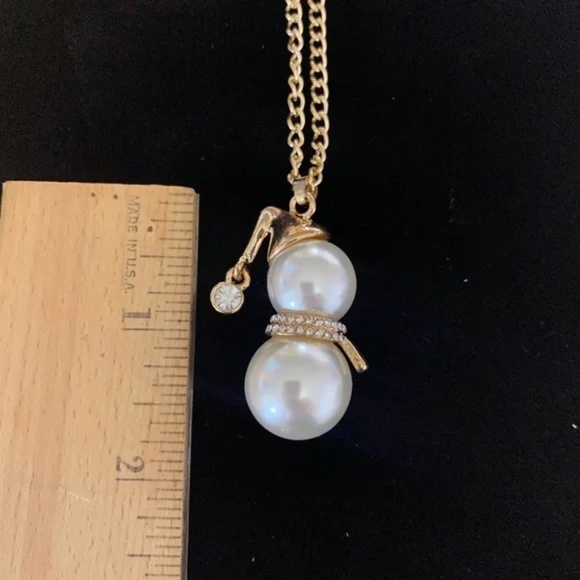 Snowman Gold Tone & Clear Crystals Necklace - Picture 4 of 6
